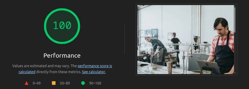 Lighthouse stats after optimization