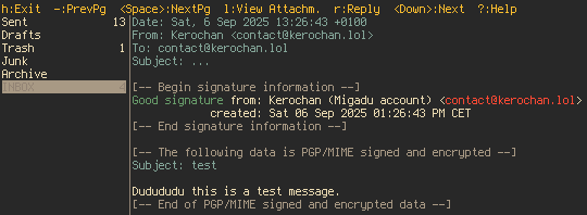 Received email with good signature.
