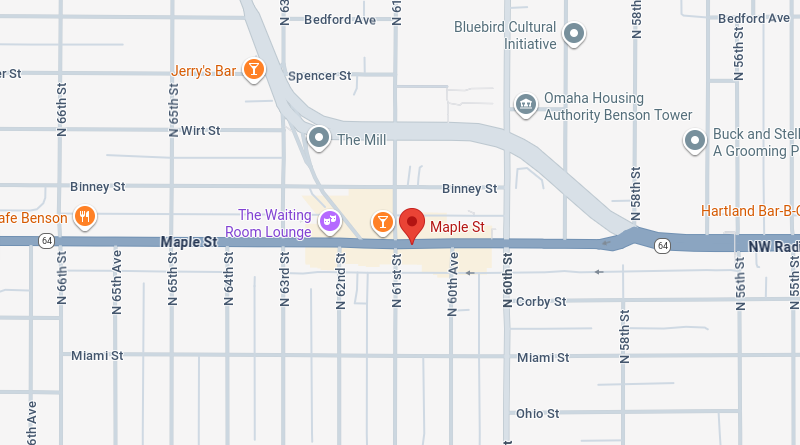 A map showing the location of The Oak & Sparrow Café at 123 Maple Street.